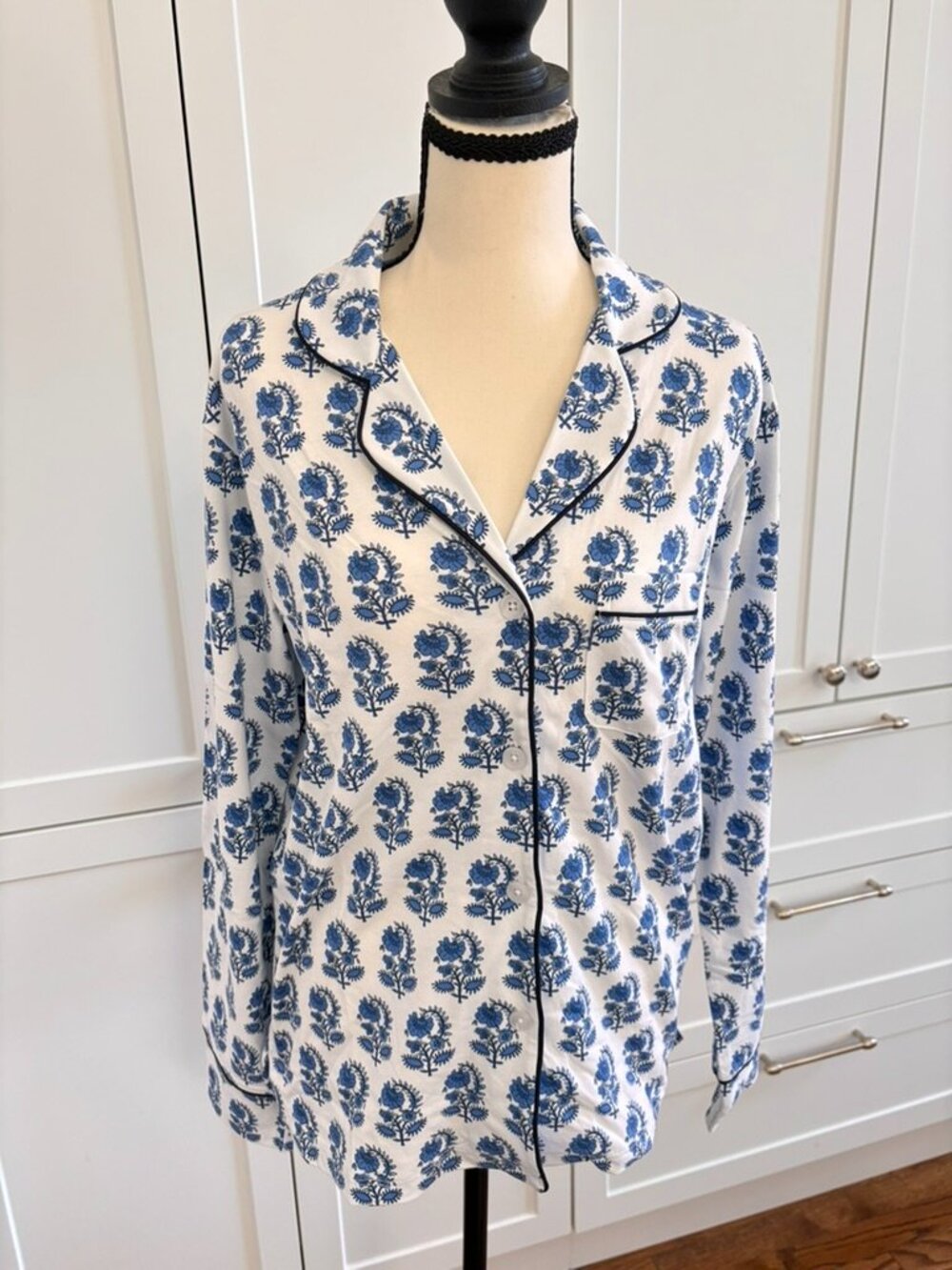 Petite Plume Bristol Bay Pima Cotton Pajama Top Size S NWT Blue Floral Top Only